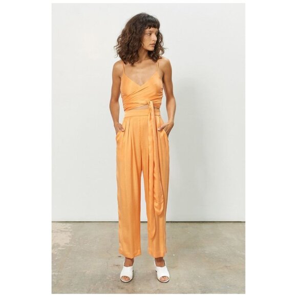 Mara Hoffman Pants - Mara Hoffman Audre Pants Nectarine Orange High Waisted Wide Leg Sz 0 Made in USA